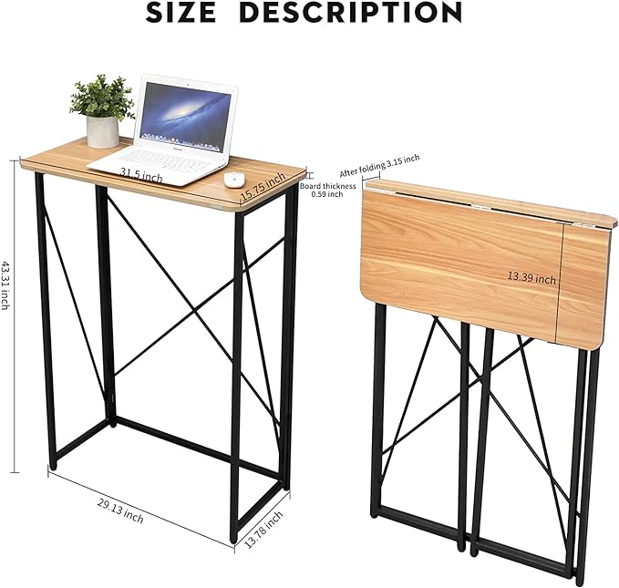Folding Laptop Computer Desk, Standing Desk, 31in Small Desk for Sitting or Standing, No Need to Assembly, Suitable for Home, Office, Writing (Wood Board Color) - LeafyLoom