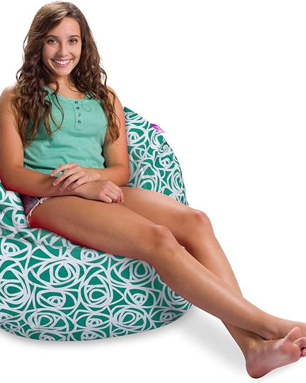 Posh Creations Structured Comfy Bean Bag Chair for Gaming, Reading, and Watching TV, Sonoma Lounge, Canvas - Roses Mint - LeafyLoom