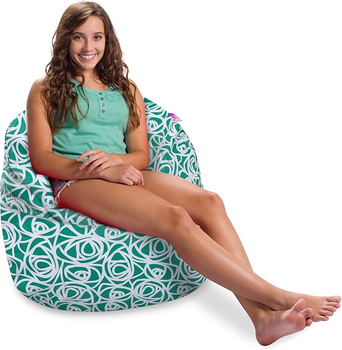 Posh Creations Structured Comfy Bean Bag Chair for Gaming, Reading, and Watching TV, Sonoma Lounge, Canvas - Roses Mint - LeafyLoom