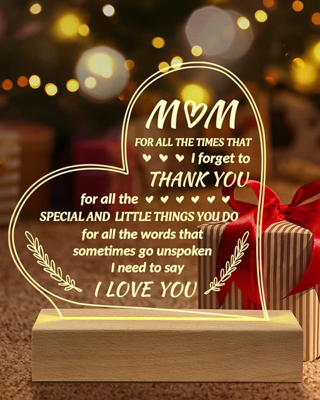 Gifts for Mom from Daughter Son - Unique Engraved Wooden Base Lamp Presents, to My Mom Gifts, Mom Birthday Gifts - LeafyLoom