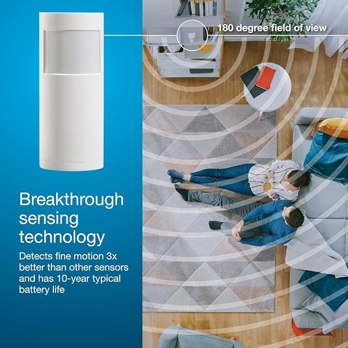Lutron Caseta Smart Lighting Vacancy Motion Sensor, Manually Turns On, Automatically Turns Off, For Dimmers, Switches, and Fans No Wires Required, PD-VSENS-WH, White Lutron
