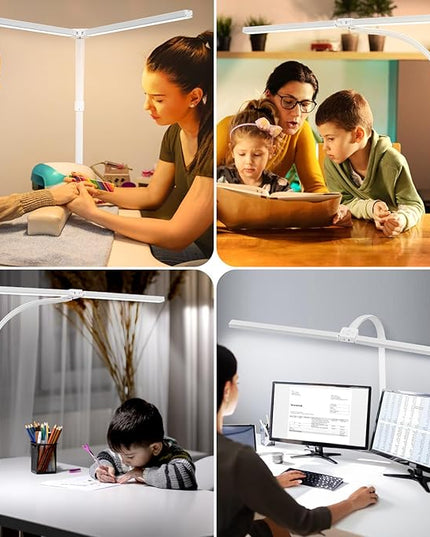 Double Head LED Desk Lamp with Anti-Glare Cover Computer Desk Lamp for Home Office 24W Brightest Desk Light Office Lamp for Workbench Drafting Architect Reading with Remote Control - LeafyLoom