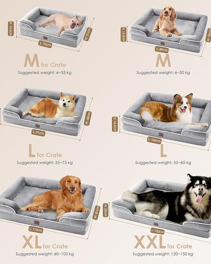 EHEYCIGA Orthopedic Dog Beds Large Sized Dog, Waterproof Memory Foam Pet Bed with Sides, Non-Slip Bottom Large Pet Bed with Washable Removable Cover, Grey EHEYCIGA