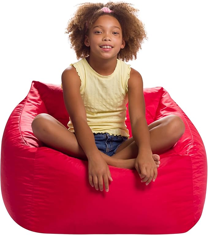 Posh Creations Structured Comfy Seat for Playrooms and Bedrooms, Large Bean Bag Chair, Coronado Chair, Red - LeafyLoom