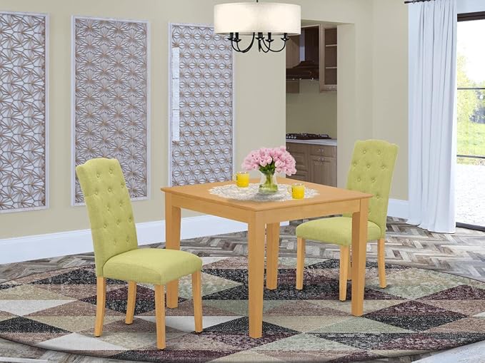 East West Furniture OXCE3-OAK-07 Oxford 3 Piece Room Set Contains a Square Kitchen Table and 2 Limelight Linen Fabric Parson Dining Chairs, 36x36 Inch - LeafyLoom