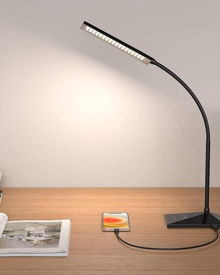 RAOYI LED Desk Lamp, 12W Dimmable Table Lamp Eye-Caring Reading Light with USB Charging Port, Touch Control, 5 Lighting Modes and 6-Level Brightness for Home Office Bedrooms (Black) - LeafyLoom
