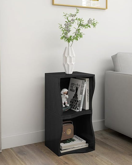 ECYIL Double Layered Independent Storage Rack, Full Circular Color Blocking Bookshelf, Suitable for Home, Office, Living Room, etc (black1) - LeafyLoom