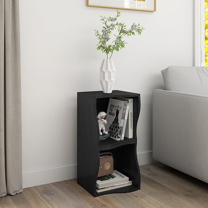 ECYIL Double Layered Independent Storage Rack, Full Circular Color Blocking Bookshelf, Suitable for Home, Office, Living Room, etc (black1) - LeafyLoom