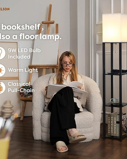 Lamptron 63" Standing Lamp,Lamp for Bedroom with Shelves and USB, USB-C & Power Outlets, Tall Lamp with Charging Station, lamps for living room,Sturdy Floor Lamp for Office (Black) - LeafyLoom