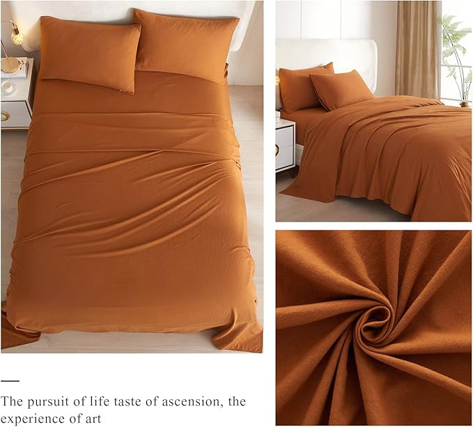 Pumpkin Twin XL Sheets Set 3 Piece Cooling Bedding Sheets Set - Breathable Bedding Sheets & Pillowcases Set - Easy Fit Deep Pockets 16 Inch,Twin XL Size Bed Sheets Pumpkin - LeafyLoom