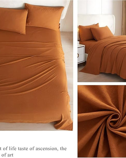 HighBuy Full Size Sheet Sets Caramel Pumpkin - 4 Piece Bed Sheets and Pillowcase Set for Full Bed Mattress - Rust Cooling Sheets Soft Deep Pocket Sheets,Fitted Sheets,Full Bed Sheets,Pumpkin - LeafyLoom