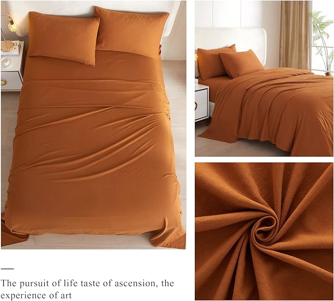 Luxury Soft King Size Sheet Set Caramel- Breathable & Cooling Sheets - Hotel Quality Bed Sheets King - Extra Soft - Deep Pockets 16 Inch - Easy Fit - 4 Piece Set - Wrinkle Free King Sheets,Pumpkin - LeafyLoom