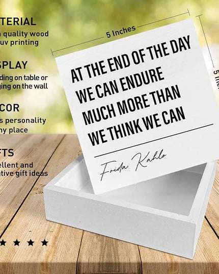 Home Office Desk Wooden Box Sign Decor, We Can Endure Much More Than We Think, Inspirational Quotes Desk Decor Motivational Desk Decorations for Women Girls Teens Student Office Classroom School - LeafyLoom