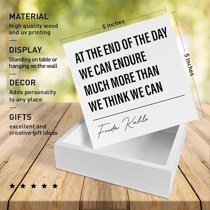 Home Office Desk Wooden Box Sign Decor, We Can Endure Much More Than We Think, Inspirational Quotes Desk Decor Motivational Desk Decorations for Women Girls Teens Student Office Classroom School - LeafyLoom