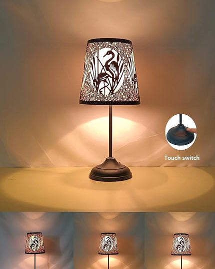 Flamingo Touch Lamp with Dimmable Touch Switch,Black Metal Cutout Shade, Flamingo Decortion Desk Lamp - LeafyLoom