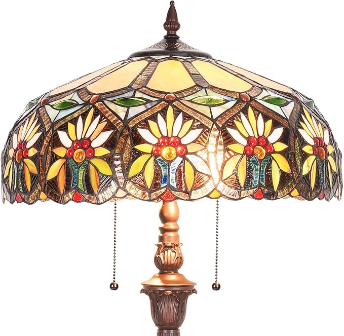 Capulina Tiffany Floor Lamp 2-Light 16X16X66 Inches Sunflower Style Stained Glass Standing Light for Living Room Bedroom Home Office - LeafyLoom