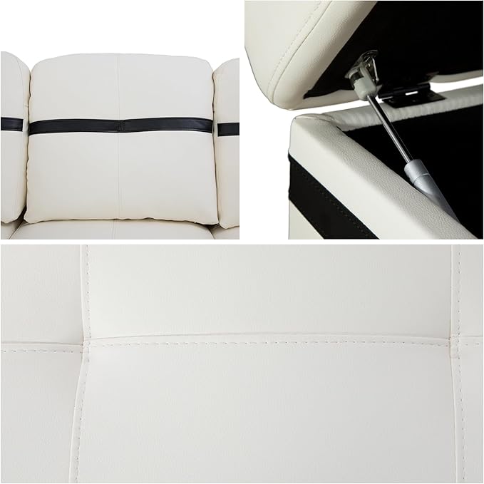 L Shaped Sofa with Ottoman Modern Sectional Living Room, Bedroom, Office, L Couch White-Black - LeafyLoom