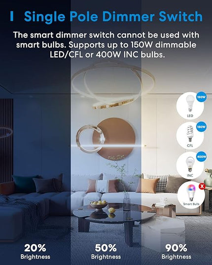 meross 4 Pack Smart Dimmer Switch Single Pole Supports Apple HomeKit, Alexa Google Assistant & SmartThings, 2.4Ghz WiFi Light Switch for Dimmable LED, Neutral Wire Required, Remote Control Schedule meross