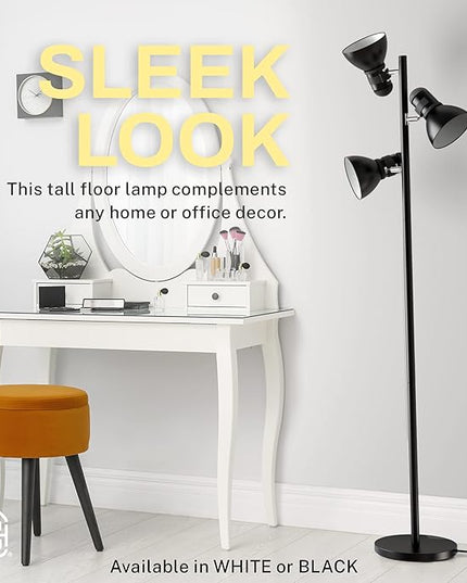 3 Light Floor Lamp Standing Lamp for Living Room, Bedroom, Office - Adjustable Modern Tree Floor Lamps, 60W Bright Spotlight Lighting - Rotating Swivel Corner Light for Reading, Black - LeafyLoom