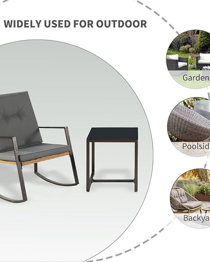 3 Pieces Rocking Chairs Set Balcony Furniture Conversation Sets with Outdoor Table and Chairs,Washable Cushion for Porch,balcony,Garden,Backyard,Poolside Grey - LeafyLoom