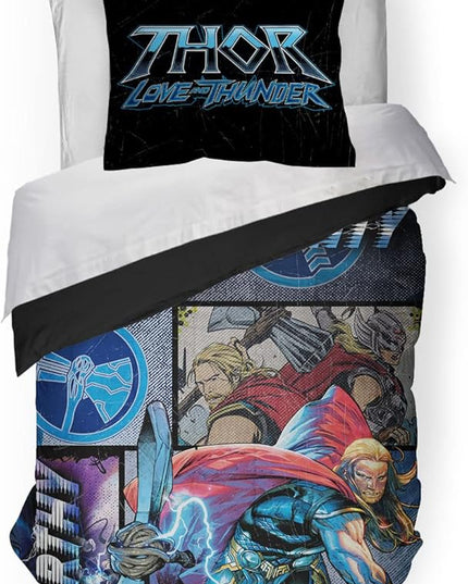 Jay Franco Marvel Comics Thor Mighty Twin Comforter & Sham Set - Kids Super Soft Bedding - Fade Resistant Microfiber (Official Marvel Product) - LeafyLoom