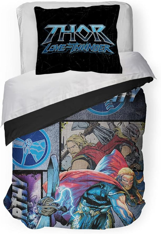 Jay Franco Marvel Comics Thor Mighty Twin Comforter & Sham Set - Kids Super Soft Bedding - Fade Resistant Microfiber (Official Marvel Product) - LeafyLoom