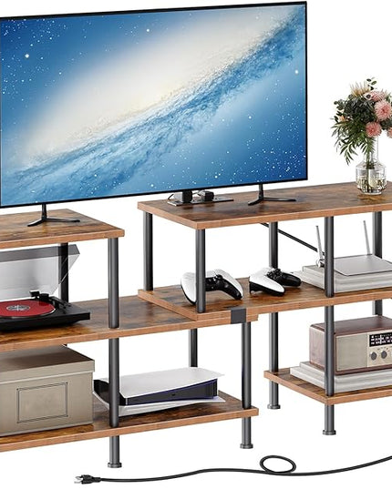 HOOBRO TV Stand, Deformable TV Stand with Power Outlets to 75 Inch, Modern Entertainment Center with Storage Shelves, Media TV Console Table for Living Room, Bedroom, Rustic Brown and Black BF15UDS01 - LeafyLoom