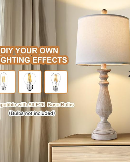 PORTRES 24.5" Mid Century Single Table Lamp for Living Room Farmhouse Linen Bedside Lamps for Bedroom Kids Room Dorm Office Rustic Lamps for End Table Nigntstand Resin - LeafyLoom