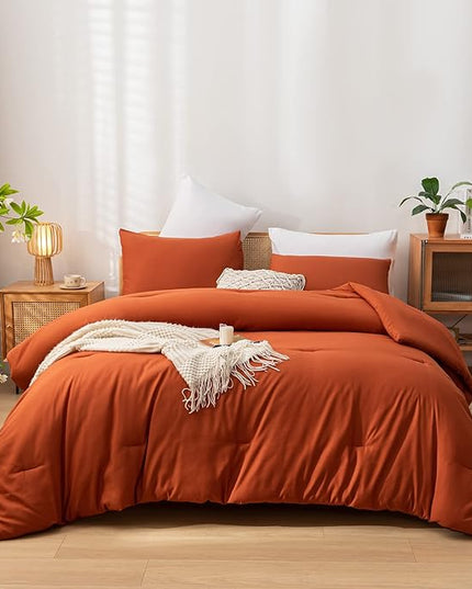 Terracotta Queen Comforter Solid Color 3PCS Boho Bed Comforter Set Queen Size Soft Lightweight Down Alternative Microfiber Comforter for All Season (1 Comforter, 2 Pillowcases) - LeafyLoom