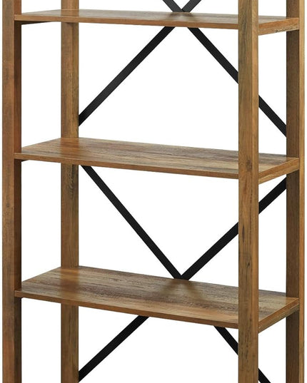 Walker Edison Andersen Urban Industrial Metal X Back 4 tier Bookshelf, 64 Inch, Rustic Oak - LeafyLoom