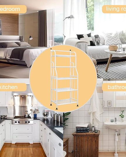 Shelving Unit Bakers Rack Metal Storage Shelves Laundry Shelf Organizer Standing Shelf Units for Laundry Kitchen Bathroom Pantry Closet Indoor and Outdoor (5 Tier, White) - LeafyLoom
