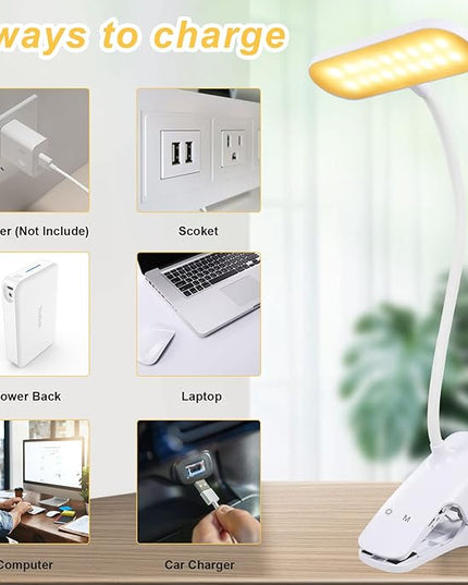 Clip on Light Reading Lights, 36 LED USB Desk Lamp with 5 Color 5 Brightness, Eye Protection Book Clamp Light, Perfect for Video Conference Lighting, Desk, Bed Headboard and Computers (White) - LeafyLoom