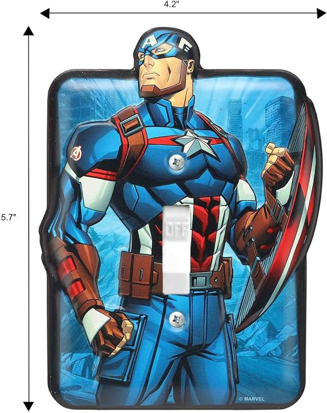 Marvel Captain America Embossed Metal Light Switch Plate - Captain America Switch Plate Decoration for Bedroom or Man Cave - LeafyLoom