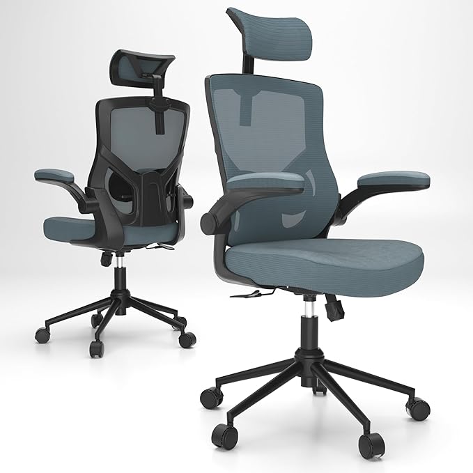 𝑯𝑶𝑴𝑬 𝑶𝑭𝑭𝑰𝑪𝑬 𝑪𝑯𝑨𝑰𝑹, Ergonomic Mesh Desk Chair, High Back Computer Chair- Adjustable Headrest with Flip-Up Arms, Lumbar Support, Swivel Executive Task Chair (Modern, Black Coral) - LeafyLoom