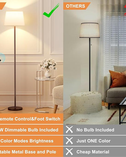 【Upgraded】 Floor Lamps for Living Room, Modern Floor Lamp with Remote Control, Dimmable Colors Temperature Standing Lamp Foot Switch, 9W Bulb Tall Lamps for Bedroom Office Kid Room - Brown - LeafyLoom