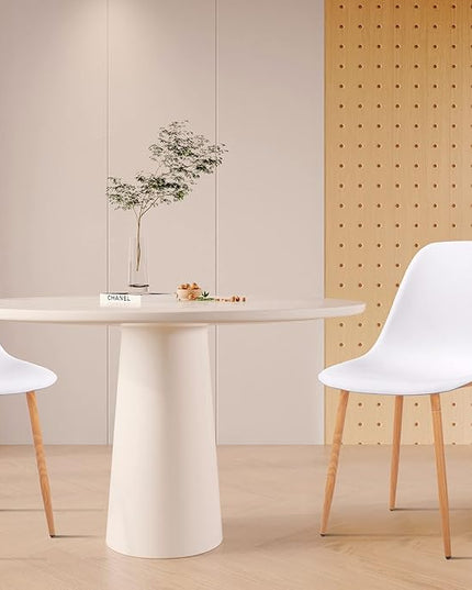CangLong Plastic White Dining Chairs 2 Sets with Wooden Grain Metal Legs for Dining&Living Room - LeafyLoom