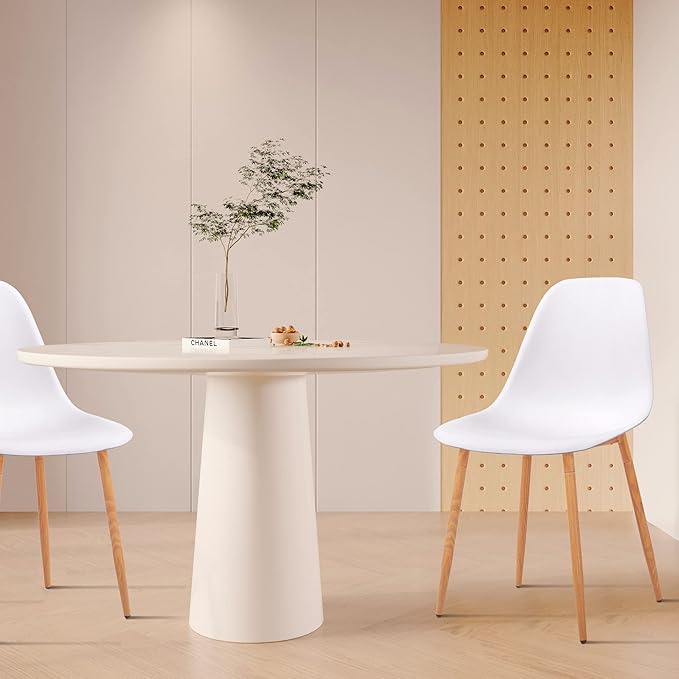 CangLong Plastic White Dining Chairs 2 Sets with Wooden Grain Metal Legs for Dining&Living Room - LeafyLoom