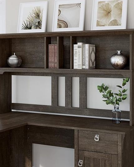 Bush Furniture Salinas Hutch, Desk Attachment with Shelf Storage for Home Office, 60W, Ash Brown - LeafyLoom