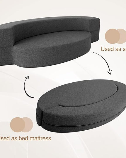 Modern Folding Sofa Bed Couch Memory Foam with 2 Pillows Sleeper sofa futon couch for Bedroom Living Room Guests, Washable Set, Stylish Oval 76''L × 41.5''D × 10''H,Dark Gray - LeafyLoom