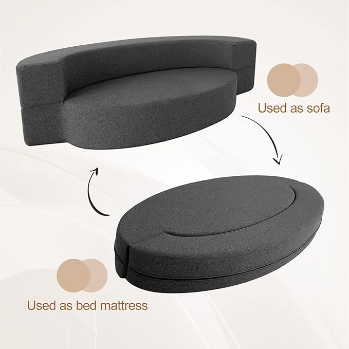 Modern Folding Sofa Bed Couch Memory Foam with 2 Pillows Sleeper sofa futon couch for Bedroom Living Room Guests, Washable Set, Stylish Oval 76''L × 41.5''D × 10''H,Dark Gray - LeafyLoom