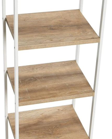 Household Essentials Jamestown Narrow 5 Shelf Open Storage Bookshelf Coastal Oak Rustic Wood Grain and White Metal - LeafyLoom