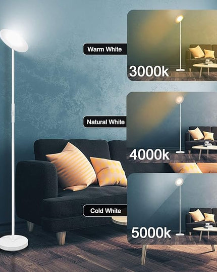 JOOFO Floor Lamp,30W/2400LM Sky LED Modern Torchiere 3 Color Temperatures Super Bright -Tall Standing Pole Light with Remote & Touch Control for Living Room,Bed Room,Office (Pearl White) - LeafyLoom