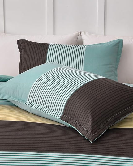 WONGS BEDDING Comforter Set Queen, Reversible Dusty Blue Striped Patchwork Down Alternative Comforter for Queen Bed, 3 Pieces (1 Comforter+2 Pillowcases), Soft Microfiber Bedding Set 90"×90" - LeafyLoom