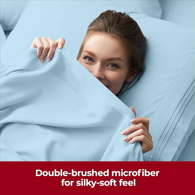 Mellanni Extra Deep Split King Sheets - 5 PC Iconic Collection Bedding Sheets & Pillowcases - Hotel Luxury, Ultra Soft, Cooling Bed Sheets - Extra Deep Pocket up to 21 inch (Split King, Aqua) - LeafyLoom