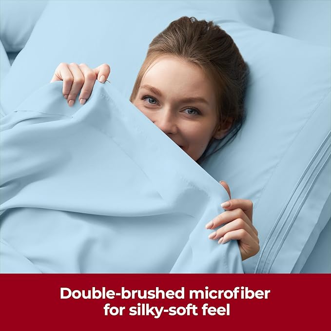 Mellanni Extra Deep Twin Sheets - 3 PC Iconic Collection Bedding Sheets & Pillowcases - Hotel Luxury, Ultra Soft, Cooling Bed Sheets - Extra Deep Pocket up to 21 inch (Twin, Aqua) - LeafyLoom