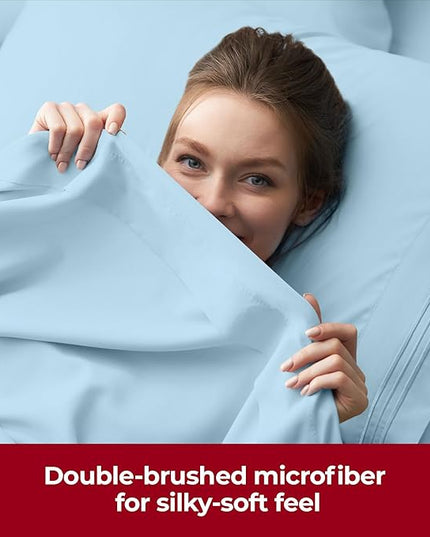 Mellanni Extra Deep Full Sheets - 4 PC Iconic Collection Bedding Sheets & Pillowcases - Hotel Luxury, Ultra Soft, Cooling Bed Sheets - Extra Deep Pocket up to 21 inch (Full, Aqua) - LeafyLoom