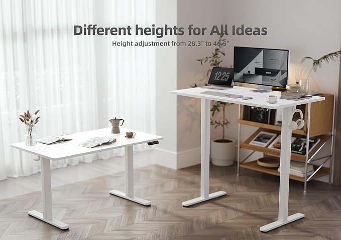 Electric Standing Desk, Adjustable Height Stand up Desk, 55x24 Inches Sit Stand Home Office Desk with Splice Board,White Top - LeafyLoom