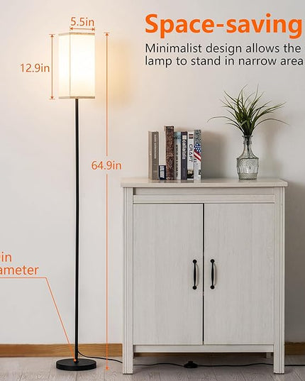 Floor Lamp, Corner Standing Lamp with Linen Lampshade, 3 Color Temperatures, Pole Lamp for Living Room Bedroom Office, Office Lamps for Work, 9W LED Bulb Included - LeafyLoom