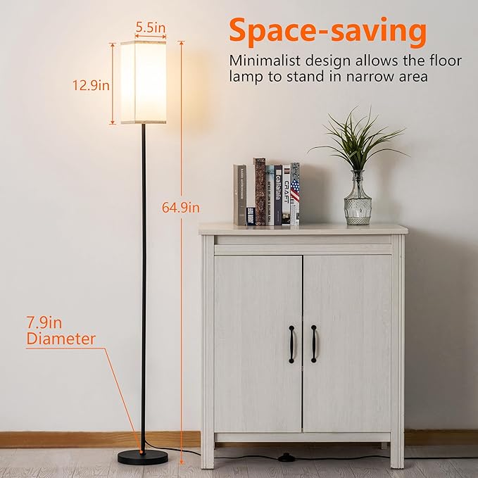 Floor Lamp, Corner Standing Lamp with Linen Lampshade, 3 Color Temperatures, Pole Lamp for Living Room Bedroom Office, Office Lamps for Work, 9W LED Bulb Included - LeafyLoom
