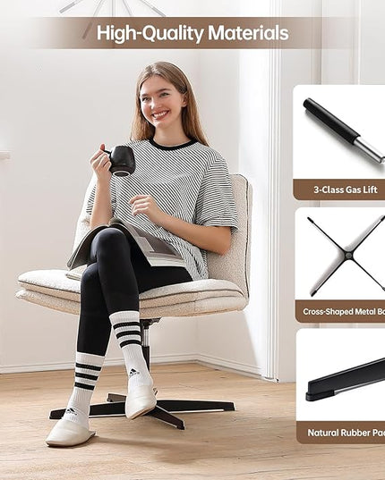 EMIAH Armless Office Desk Chair No Wheels Faux Fur Vanity Mid-Back Ergonomic Home Computer Comfortable Adjustable Swivel Furry Task Chair with Thickened Cushion - LeafyLoom